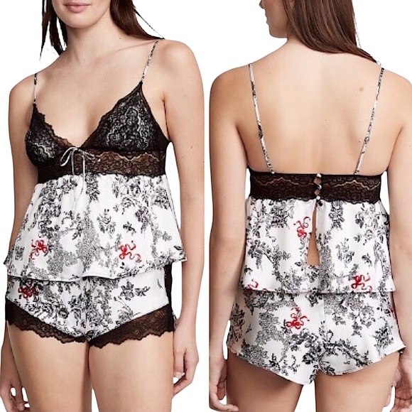 Victoria’s Secret Porcelain Toile Stretch White Satin Cami Pajama Set M - Picture 1 of 16